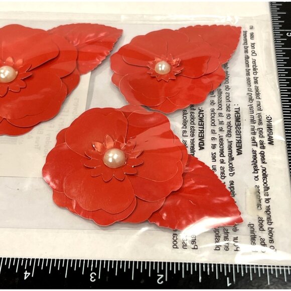 Holiday Paper Flowers for crafting Scrapbooking Red with Pearl Accent 4236078529 - Picture 2 of 3